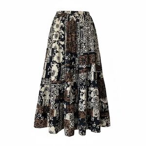 Vintage Phool Patchwork Cotton Boho Skirt Made in India Size M